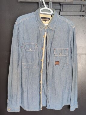 Duck And Cover Denim Button-Up Work Shirt - Light Blue XL